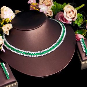 Kettingen CWWZircons Sparkly Multiple Green Cubic Zirconia Pave Setting 2pcs Bridal Wedding Event Round Necklace Earring Sieraden Sets T719