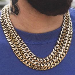 Collares Dz 6mm18mm Acero inoxidable Miami Cubano en oro blanco / collar de oro Cadena de gargantilla de eslabones cubanos clásicos Joyería de hip hop para hombres