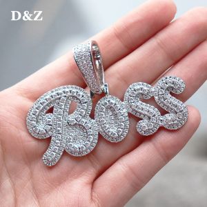 Colliers DZ personnalisé brosse Cursive lettre pendentif nom collier baguette chaîne avec chaîne cubaine Micro pavé CZ personnalisé Hiphop bijoux