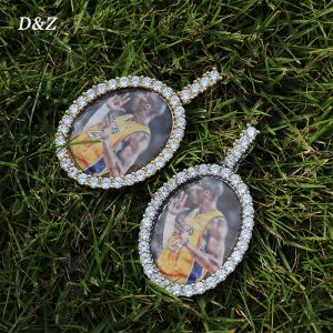 Colliers DZ Nouveau pendentif personnalisé 3D Forme ovale Solide dos 4 mm Largeur Stones côté hip hop bijoux de chaîne de zircon cubique personnalisée cadeau