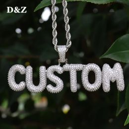 Colliers DZ nouveau personnalisé bulle lettre pendentif glacé cubique zircone pierre avec chaîne de corde chaîne de lettre personnalisée pour hommes femmes cadeau