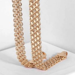 Colliers Davieslee 12mm Big 585 couleur or Rose Double tissage Rolo câble bordure lien chaîne collier pour hommes femmes 50/60 cm DCN20