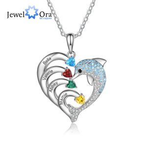 Colliers Dolphin délicats Dolphin personnalisé gravé 28 Nom Collier Pendeur coeur personnalisé avec des cadeaux de Noël en pierre de naissance pour la famille maman