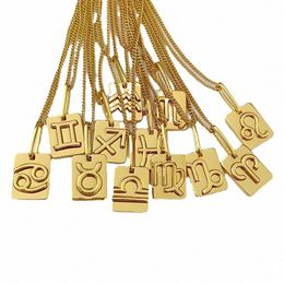 kettingen designer kettingen voor mannen vrouwen Twaalf Sterrenbeelden Rune Goud kleur vierkante hanger vriend eerste letter initialen ketting cadeau J15x #