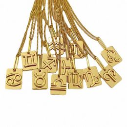 kettingen designer kettingen voor mannen vrouwen Twaalf Sterrenbeelden Rune Goud kleur vierkante hanger vriend eerste letter initialen ketting cadeau 01Xx#