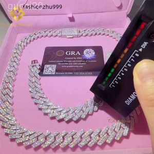 Colliers des créateurs de bijoux Chaînes pour hommes chaîne 15 mm Bracelet Moisanite Silver Cuban Link Pass Tester Diamond Gra VVS QX4C XB0Q 468C