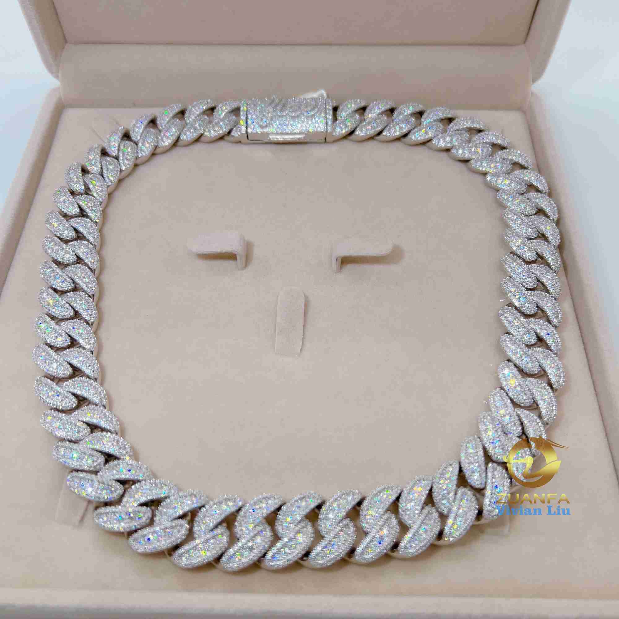 Ожерелья Дизайнерское ожерелье из муассанита 16 мм Vvs Moissanie Iced Out Diamond Gold Стерлинговое серебро 925 пробы Мужское Майами Кубинское звено цепи Бесплатная доставка