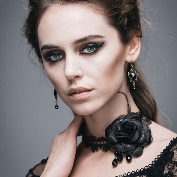 Collares Devil Fashion Gothic Flash Rose Lace Collar Sexy Black Rose Collar Mujer Nueva llegada