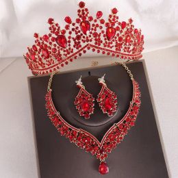 Collares Diezi Barroco 3 PCS/Set Corona de bodas nupciales Princesa Reina Drop de agua AB Tiaras Collar Collar Aretes Juegos de joyería