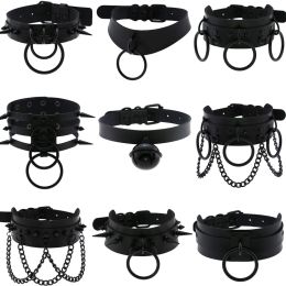 Colliers diezi cosplay Black Pu Leather Chain Collier pour femmes vintage Harajuku Gothic Choker Collar déclaration Collier Men Bijoux