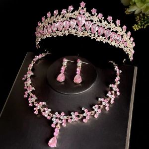 Colliers diezi luxury rose violet cristal couronne de bijoux