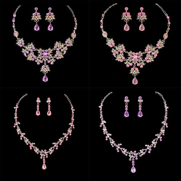 Colliers diezi luxe mariage nuptial plume rose cristal Collier boucles de bijoux pour femmes