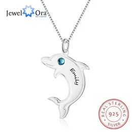 Kettingen dolfijnvorm naam ketting gepersonaliseerde geboortesteen 925 sterling zilveren kettingen hangers cadeau voor haar (Jewelora NE102373)