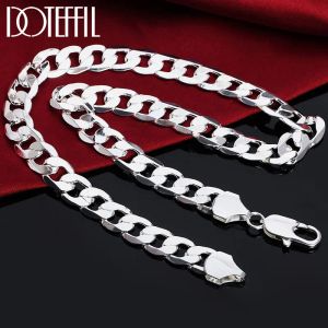 DOTEFFIL 925 Sterling Zilver 18/20/22/24/26/28/30 Inch 12mm Platte Zijwaartse Ketting Voor Vrouwen Man Mode Bruiloft Charme Sieraden