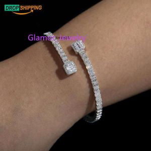 Colliers Drop Shipping Fine Women Jewelry 3,8 mm Largeur 925 Serling Silver VVS Baguette Moisanite Diamond Diamant Famous Brand Brangle Brangle