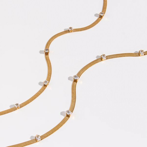 Colliers E.B.Belle Design Elegant Elegant Oval Squal Zircon Stone Herringbone Chain Choker Collier en acier inoxydable en acier inoxydable