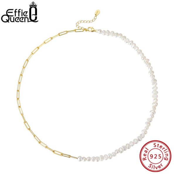 Colliers Effie Queen 14k Gold Vintage Paper Clip Link Chain Chain Collier avec perle d'eau douce naturelle pour les femmes Bijoux de mode Fashion GPN13