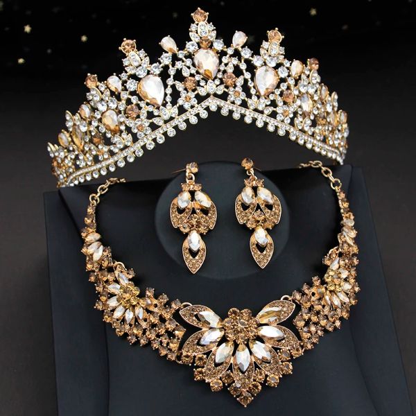 Colliers Elegant Champagne Crystal Bijoux Bijoux Bijoux et Mariage Tiaras Collier Bride Boucle Dubaï Bijoux de bijoux