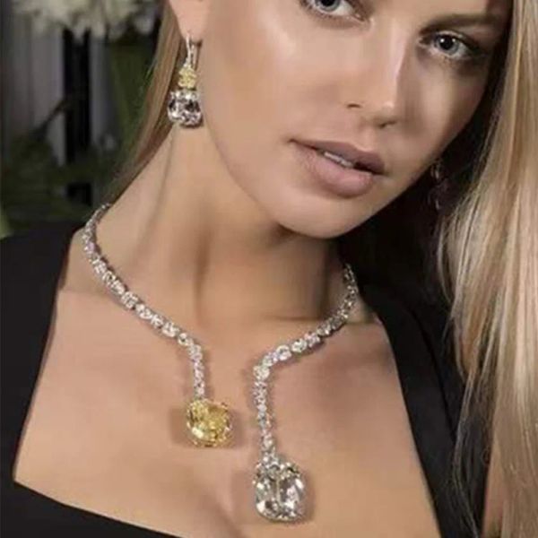 Colliers élégants doubles big cristal pendants coiffeur collier couple de mariage bijoux de mariage pour femmes ramionnage brillant