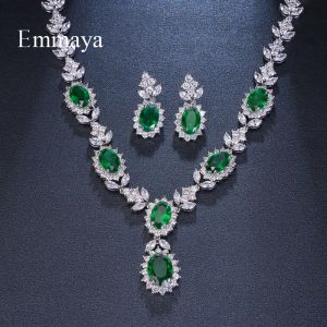 Colliers Emmaya Brand Fashion Luxury Cubic Zirconia Bijoux Bijoux Green Oval Crystal Rhinestone Party Bijoux Collier de bijoux