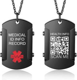 Collares grabados Código QR Alerta de alerta Medical Collar Collar para hombres