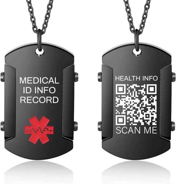 Colliers Graves QR Code médical Alerte ID Collier Pendant pour hommes