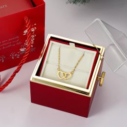 Colliers Boîte de Rose éternelle avec collier en forme de cœur, Rose rotative créative, boîte d'emballage de bijoux, cadeau de noël