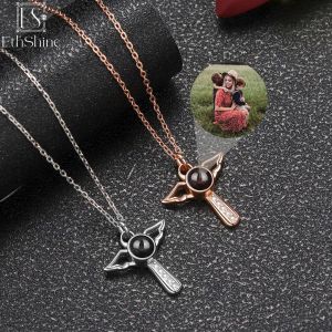 Kettingen EthShine 925 Sterling Zilveren Engelen Foto Aangepaste Projectie Ketting Voor Vrouwen Gepersonaliseerde Hanger Sieraden Kerstcadeaus