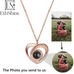 Collares Ethshine 925 STERLING SILE PHOTO Photo Proyección Collar I Love You Collar 100 Idiomas Heart Memorial Gift For Women