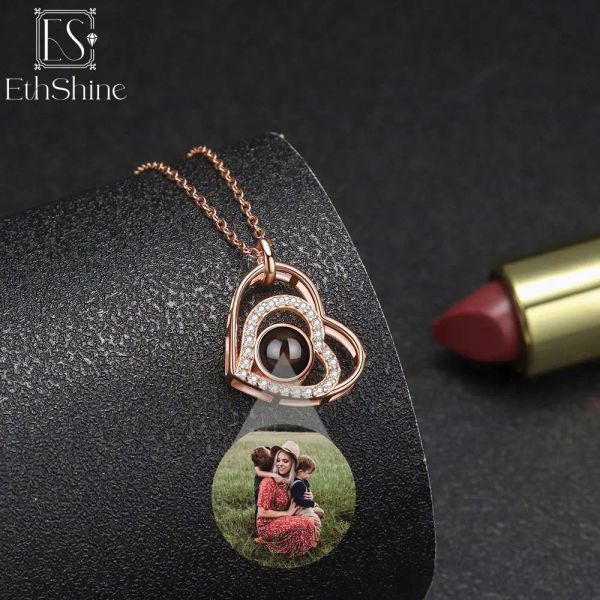 Collares ETHSHINE-collar con foto personalizado para mujer, imagen de proyección personalizada, colgante de corazón, joyería S925, regalo conmemorativo