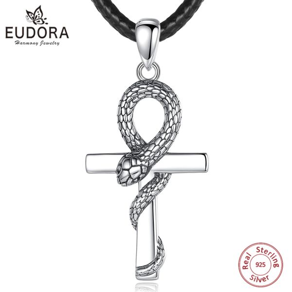 Colliers Eudora 925 argent sterling ancien collier de croix ankh égyptienne pour femmes fine serpent amulet pendant personnalité bijoux cadeau