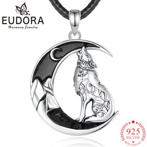 Kettingen Eudora 925 Sterling Silver Celtic Wolf ketting Zwart Zirkoon Maan Paarden Serie Sieraden Persoonlijkheid Geschenk voor Mannen Vrouwen