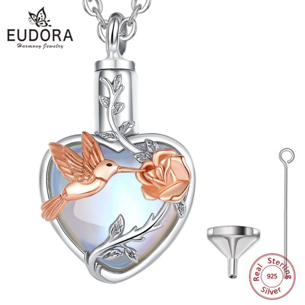 Collares Eudora 925 STERLINGLE PULMING CENSA ROSA COLLACIÓN CLETLACIÓN PARTILLA DEL PARTE DE LA VIDA Monedera de la luna Urna Memorial Joyería