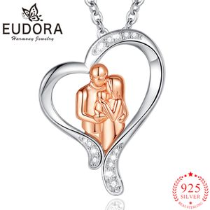 Kettingen Eudora 925 Sterling Zilver Moeder Vader Baby Ketting Ingelegd Zirkoon Hart Hanger Mode-sieraden Banket Gift