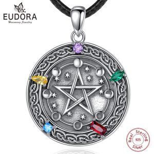 Kettingen eudora 925 Sterling zilveren pentagram ketting voor vrouwen man amulet maancyclus voogd star tetragrammaton hanger sieraden cadeau