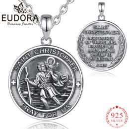 Colliers Eudora 925 STERLING Silver St Christopher Collier Médaillon vintage Pendentif pour hommes Femmes Personnalité bijoux religieux