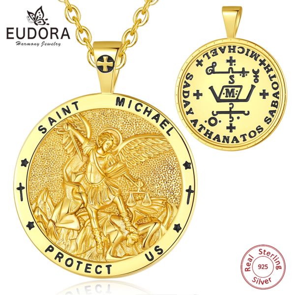 Colliers Eudora 925 Sterling Silver St.Michael Archange Collier pour hommes Femmes 18K Gol