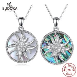 Colliers Eudora 925 Siltling Silver Sunflower Pendant 2 Style Mother of Pearl Shell Collier Crystal Col Collier Fine bijoux avec boîte