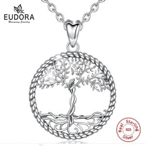 Colliers Eudora 925 Sterling Silver Tree of Life Pendant Collier Sild Silver Tree Leaf Goddess Collier Vintage Bijoux avec boîte D475