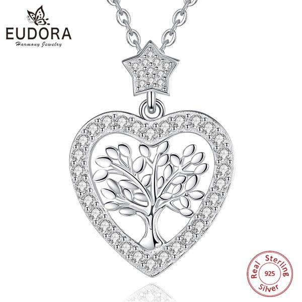 Colliers Eudora 925 STERLING Silver Tree of Life Collier Oak Tree CZ Pendant Nature Jewelry Bride Birthday Party Best Gift for Women 401