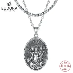 Colliers Eudora 925 STERLING Silver Triple Moon Goddess Collier Vintage Dog Hécate Amulet Pendant Triple Goddess Jewelry Personality Gif