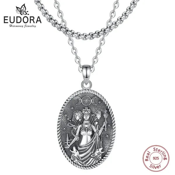 Collares eudora 925 esterling plata triple diosa collar vintage hecate amuleto colgante triple diosa joyería gif gif