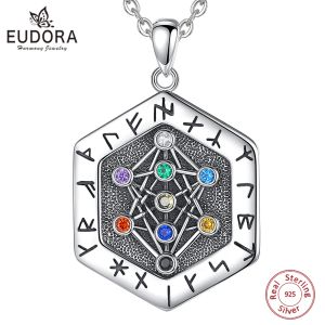 Colliers EUDORA 925 STERLING Silver Viking Runes Géométrie Collier pour femmes Man Yggdrasil Tree of Life Amulet Pendant Bijoux vintage