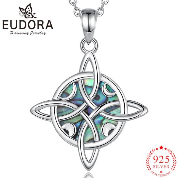 Colliers Eudora 925 Sterling Silver Witches Knot Collier Moon Celtic Knot Abalone Shell Pendant Personnalité de bijoux de sorcière pour femmes