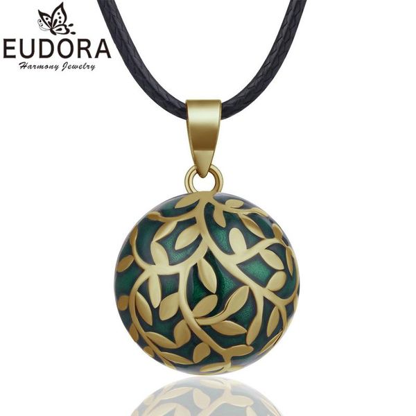 Colliers EUDORA Feuilles Vertes Pendentif Collier Bronze Carillon Bola pour Femmes Bijoux De Mode Cadeau Vintage Harmonie Mexicaine Boule De Grossesse