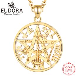 Kettingen eudora nieuwe 925 sterling zilveren pentagram amulet ketting 18k gouden tetragrammaton hanger voor man vrouwen persoonlijkheid sieraden cadeau