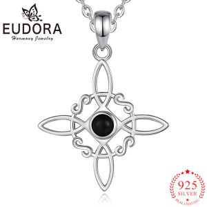 Colliers Eudora Nouveau 925 SERRING Silver Witchcraft Celtic Knot Collier Obsidian Amulet Pendant Bijoux de sorcière Fine Cadeau pour les femmes