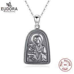 Colliers Eudora Sterling Sier Arch Shape Relief Icône Vintage Pendentif Notre-Dame de Jérusalem Collier pour Homme Femmes Fine Bijoux D5