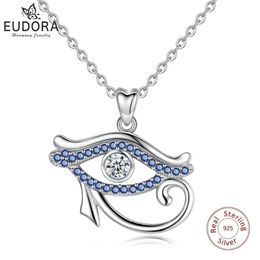 Colliers Eudora Sterling Sier Blue Crystal Ancient Egypt Eye of Horus Pendant Collier Luck Eye Bijoux Bijoux Birthday Gift D341