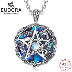 Colliers Eudora Sterling Sier Pentagram Dragon Collier Inlay Moonstone Abalone Shell Pendentif Fine Jewelry Cadeau pour Hommes Femmes